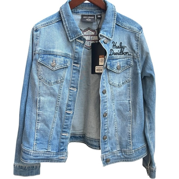 New - Harley-Davidson Women's Winged Cotton Blend Denim Jacket - Picture 3 of 4